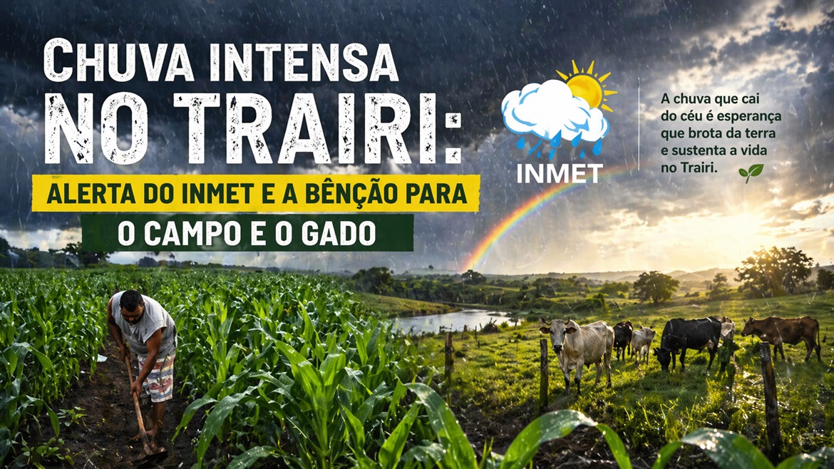 Chuva intensa no Trairi: alerta do Inmet e a bênção para o campo e o gado